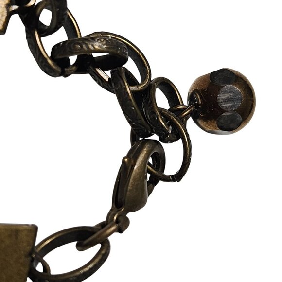 Gold Cross Bracelet Green Ribbon Chain Adjustable Length Antique Finish Jewelry - Picture 3 of 6